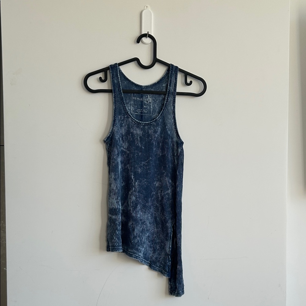 Free People Ribbed Asymmetrical Blue Tank | Blue Layering Top | XS